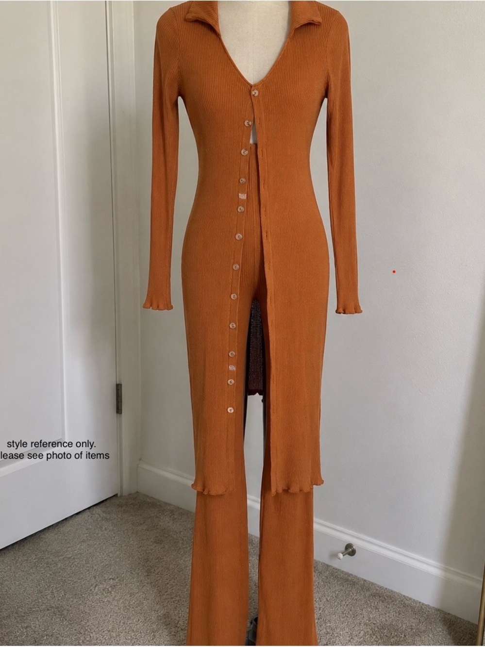 Fashion Nova Ribbed Button-Front Jumpsuit - Rust